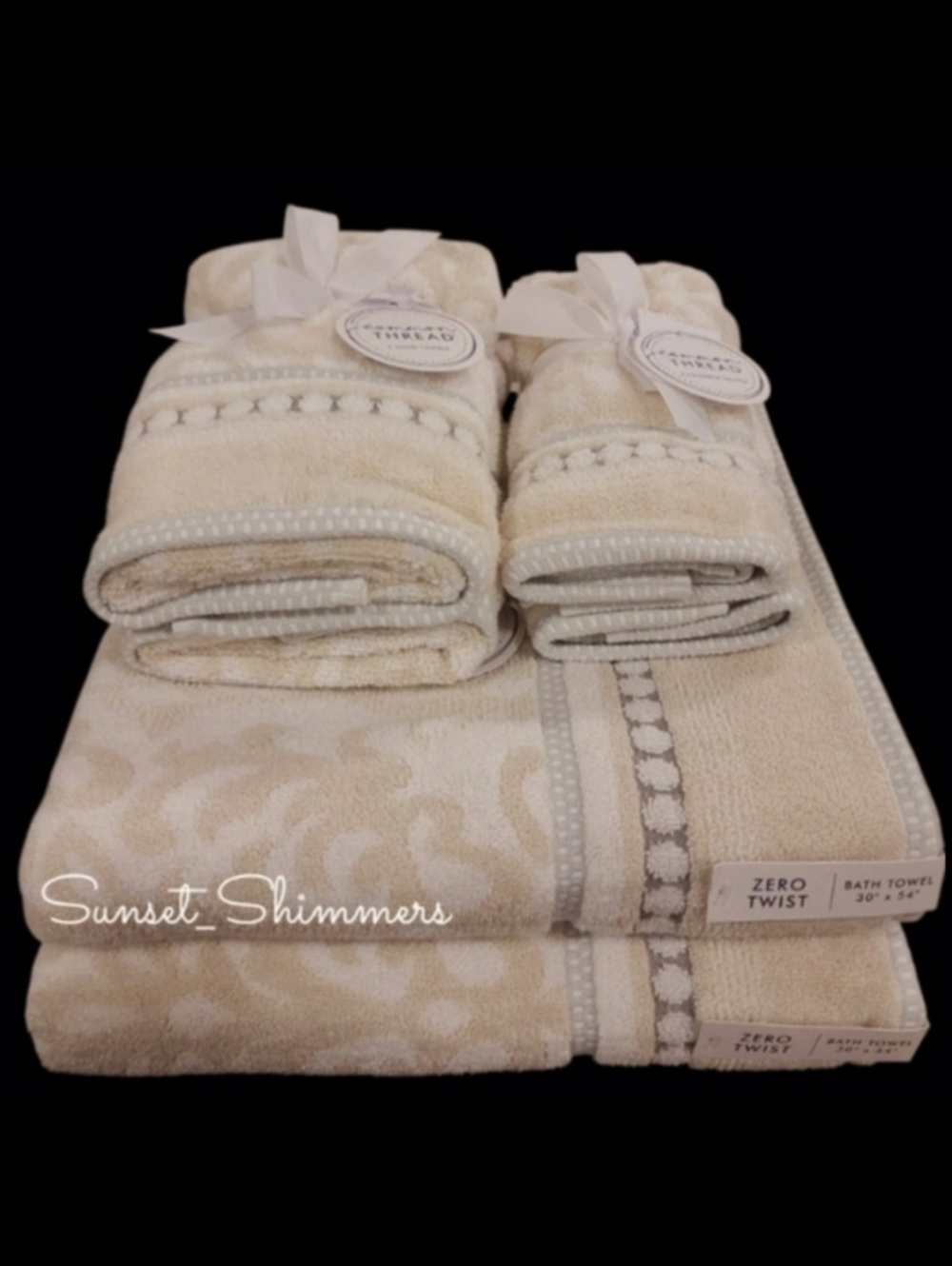 Common Thread 6pc Damask Bath Hand Tip Towel Set Tan Gray Zero Twist Cotton New